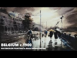 LOOSE WATERCOLOR PAINTING Rainy Day Street in Monochrome Nina Volk Demonstration