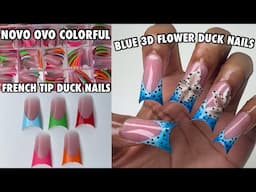 3D Flower Summer Duck Nails | Novo Ovo Colorful Pre French Tip Duck Nails | Moon Curve Duck Tips