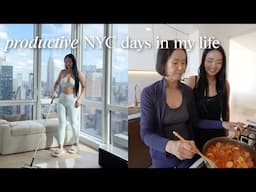 Wholesome Living in NYC Vlog | cooking korean food with my mom & cleaning my apartment 🧼🫧