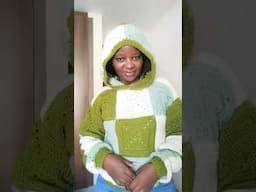 Crochet Solid Granny Square Patchwork Hoodie