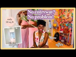 DIY SMALL ENTRYWAY MAKEOVER! 50 Sq Ft Renter-Friendly Transformation| 🌈Colorful + Functional