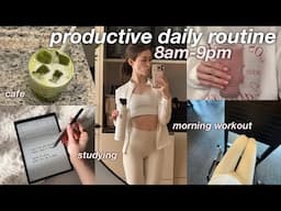 PRODUCTIVE DAY IN MY LIFE 🎀 morning workout, what i eat, studying, 8am 9pm daily routine!
