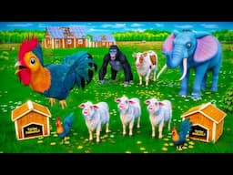 Crazy Rooster Wakes Up Sleeping Gorilla & Sheep! Elephant Joins in a Funny Farm Wake-Up Prank