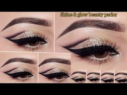 Natural soft glam cutcreas valima eye makeup tutorial |easy Graphic eyeliner&eyesmakeup |shine&glow