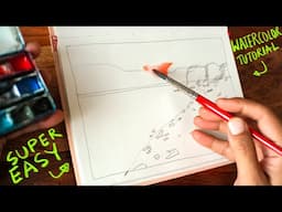 Easy Mountain, Water, Rocky Beach and Beautiful Sky Watercolor Painting Tutorial for Beginners