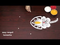 Lotus rangoli designs🌸easy rangoli Suneetha🌸simple muggulu🌸Daily kolam with 3 dots