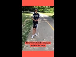 Boy from Croatia uses white cane