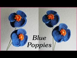 Crochet Himalayan Blue Poppies - Medium Size