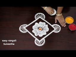 2 Best kolam designs with 3 dots🌸rangoli new designs🌸simple muggulu for beginners🌸daily rangoli des