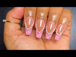 ROMANTIC LACE FLORAL NAILS | BTARTBOX NEW COFFIN TIPS🌹