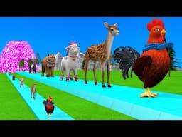 Paint & Animals Cow,Gorilla,Elephant,Giraffe,Tiger,Lion, Fountain Crossing Transformation Cartoon