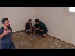 Azita and Ali washing the room and yard and spreading the
