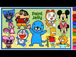 Paint and Learn Colors! Famous Character Jelly Painting & Coloring |ぼのぼの, Mickey Mouse