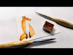 WOODLAND ANIMALS: Easy WATERCOLOR fox using 4 strokes painting tutorial » How to paint a fox