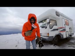 Vintage Van Camping In A Snow Storm