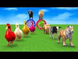 Paint Animals Cow Cartoon,Buffalo,Bull,Elephant,Bison Fountain Crossing Animals Transformation Game