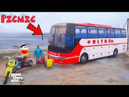 Franklin and Shinchan Going To Picnic with Luxury Bus From Los Santos To Mountain Lake in GTA V