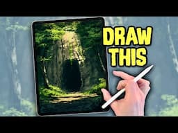 EASY PROCREATE Landscape Drawing Tutorial - Woodland Cave