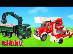 Fire Truck Saves Burning Dump Truck 🚒 Toy Rescue Mission 🚛 Educational Video for Kids | Kidibli