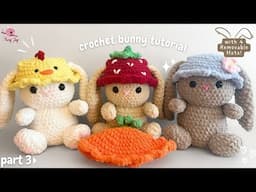 Crochet Bunny Rabbit Tutorial (Part 3) with a Carrot, Strawberry, Chick, or Flower Hat!