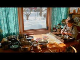 吹雪の雪下ろしと母の家しごと｜野菜のせいろ蒸し, 自然薯とろろ, ミックス豆, レモンのケーキ