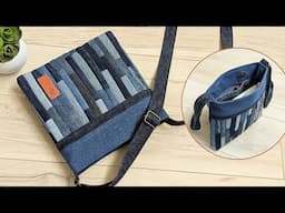 DIY Casual No Zipper Patchwork Denim Crossbody Bag Out of Old Jeans | Bag Tutorial | Upcycled Craft