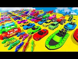 GTA V SPIDER-MAN & SHARK Mcqueen Mack Truck Hauler New Epic Stunt Challenge Over Sea