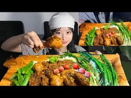 Gravy Chicken Curry With King Chilly & Greens | Mukbang |