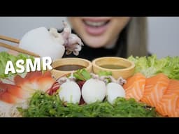 ASMR Spicy Seafood Sauce with Salmon Sashimi, Baby Cuttlefish and Hokkigai Sashimi *NO Talking | NE