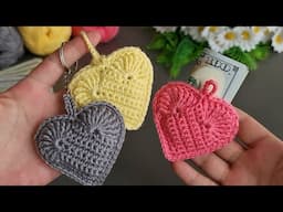 I made a great number of them and sold them all. 💰💰💰Crochet heart wallet keychain making. Worderful😇