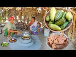 PARWAL DORMA RECIPE with Chicken keema cooking & eating by santali tribe old couple