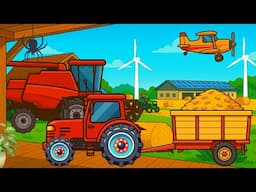 Tractors and Combine Harvester in Action -  Powerful Farming Machines on the Colorful Farm