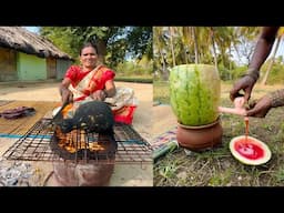Roasted Surakai Chutney | Watermelon Summer Drink | Fresh Thalnikai Kulambu Cooking in Village