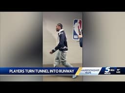 Finals Fashion: Thunder players walk through tunnel ahead of Game 5 of NBA Finals