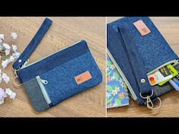 DIY Simple Patchwork Denim Wristlet Bag Out of Old Jeans Leftover Fabric | Bag Tutorial | Upcycle