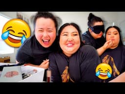 VLOG: revealing bestie's huge makeover!!! 😂 doing bestie's makeup BLINDEDFOLDED + we're just girls 💕