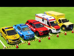 TRANSPORTING ALL POLICE CARS and AMBULANCE EMERGENCY VEHICLES WITH MAN TRUCKS ! Farming Simulator 22