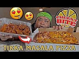 TIKKA TIKKA PIZZA AND HONEY HOT WINGS FROM CHEESY BITE | MEDITERRANEAN ￼PIZZA MUKBANG 😍🤤