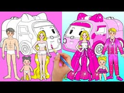 [🐾paper Diy🐾] Pink Family vs Blue Family Dress Up & New Motorhome | Rapunzel Compilation 놀이 종이