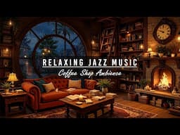 Cozy Coffee Shop Bookstore Corner 📚🌧️ Relaxing Jazz Instrumental Music & Rain Sounds for Studying