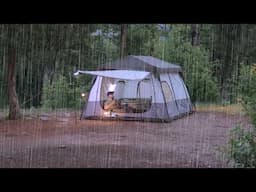 Solo Camping in Heavy Rain with My Dog . Thunderstorm . Cozy Relaxing in the Tent ASMR