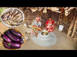 TANGRA FISH CURRY with BRINJAL cooking & eating by santali tribe old couple