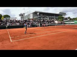 Paolini and Errani vs Azarenka and Routliffe.  Courtside, court-level Doubles view.  RG