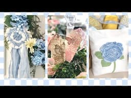 Shabby Chic Spring • Cutesy Tags • Beautiful Rag Bow • Easy Tote Bag with Shabby Flower Applique