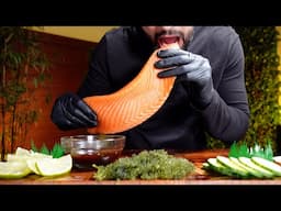salmon sashimi and sea grapes | mukbang asmr (no talking)
