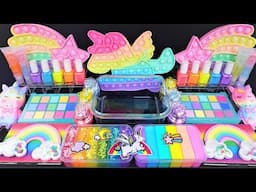 ASMR Rainbow Slime mixing Eyeshadow, Glitter &Random things into slime #Satisfying #slimevideo #asmr