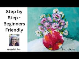 *Easy* marbled pot with flowers in acrylics | Paint and Sip
