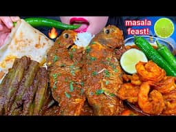ASMR FISH MASALA, SHRIMP MASALA, OKRA MASALA, PARATHA, RICE MUKBANG MASSIVE Eating Sounds