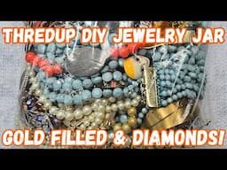 Gold Filled & Diamonds! 😍 Thredup DIY 5lb Jewelry Jar Unboxing + Goodwill 925 Ring Lot #jewelryjar