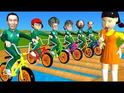 Scary Teacher 3D vs Squid Game Slow Bicycles Go Through Water Tank Level Max Challenge Who's Boss